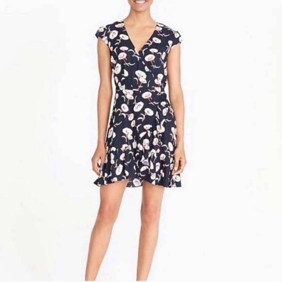 J. Crew Navy Floral Faux Wrap Mini Dress - Picture 3 of 16